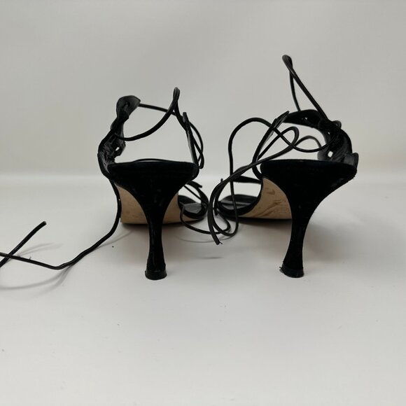 Manolo Blahnik Filodendro Black Suede Cutout Lace Up Heels 37 7 EUC - Picture 6 of 8